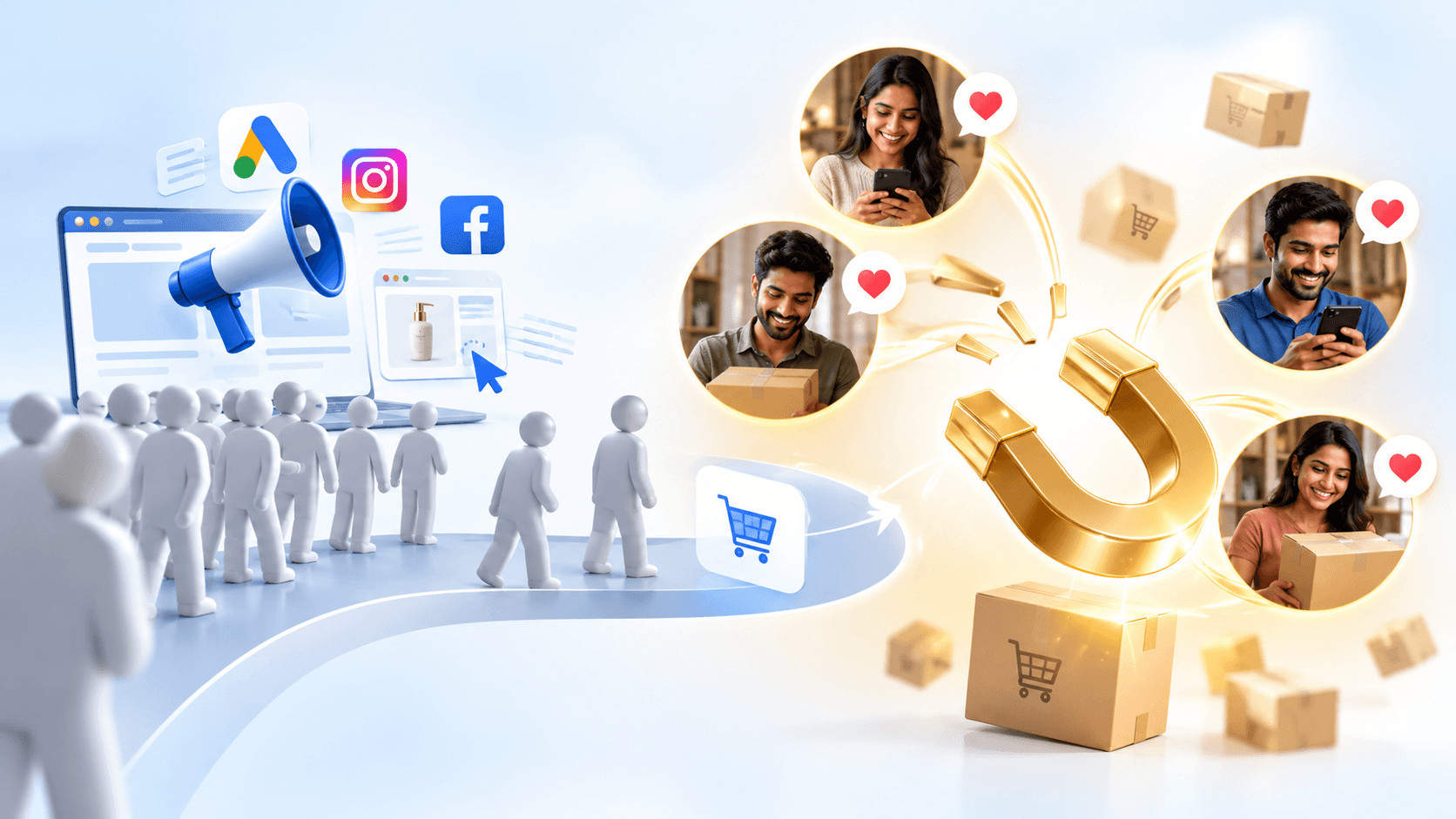 Illustration showing paid customer acquisition and the value of retaining existing ecommerce customers