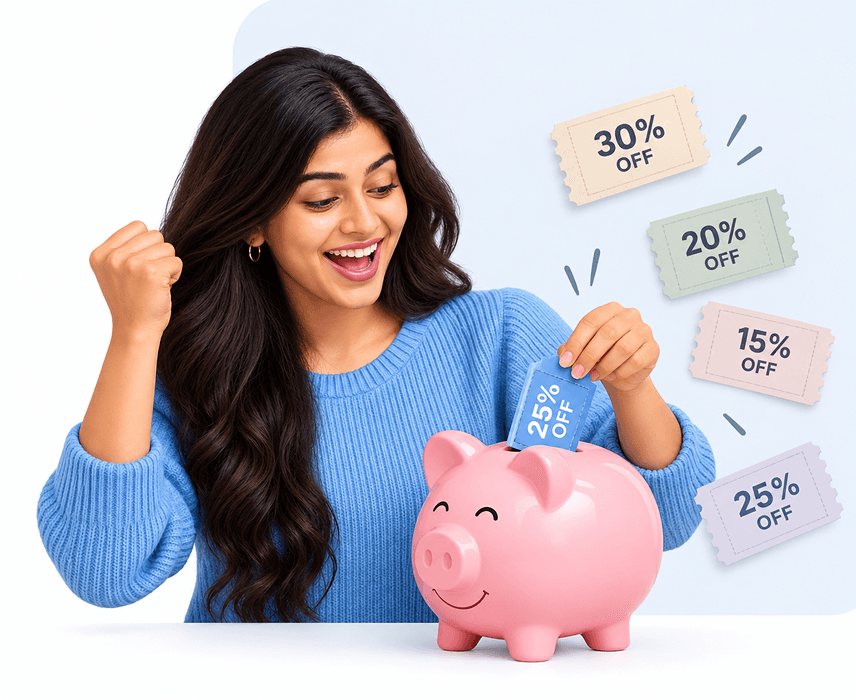 Buyer celebrating exclusive coupons earned by sharing their experience on BuyerProof